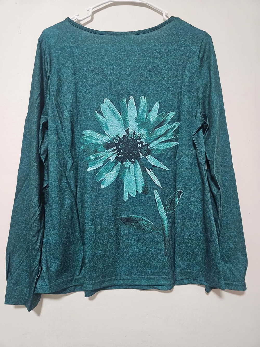 Teal Sunflower Print Long Sleeve Top Size M - Picture 3 of 5